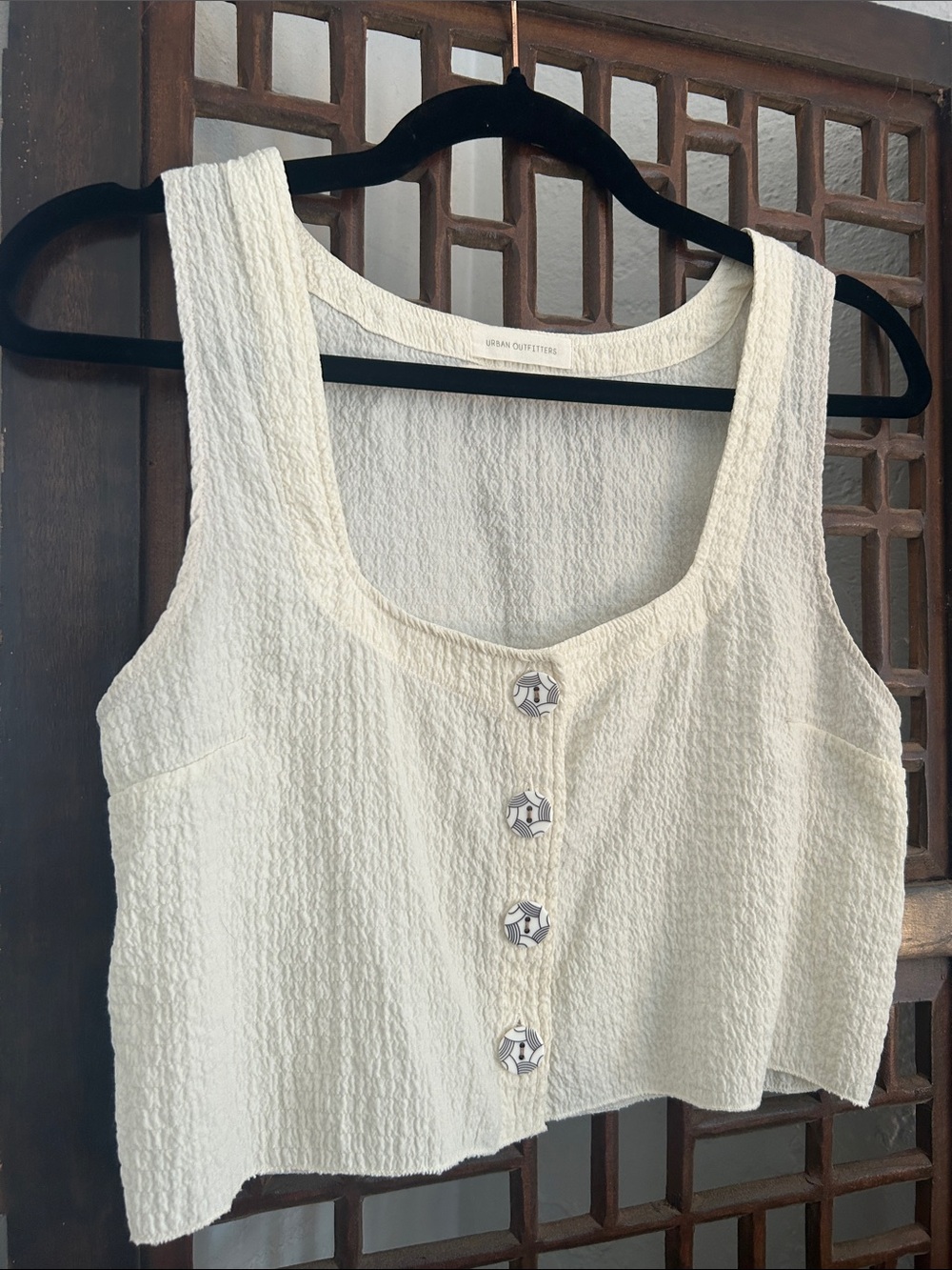 Urban Outfitters Cream Textured Button-Front Cropped Tank